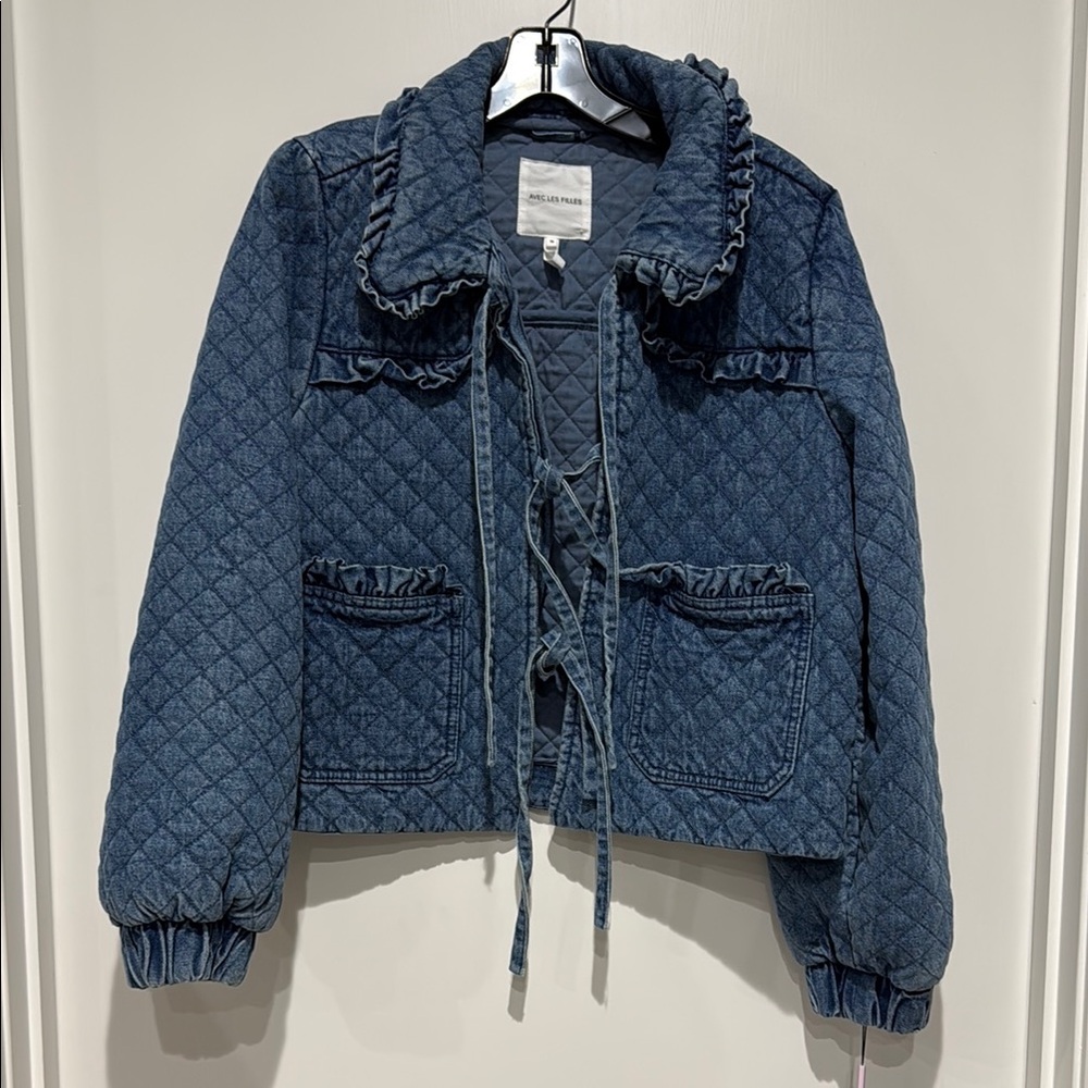 Anthropologie The Maura Bow-Tie Denim Jacket by Avec Les Filles - Medium - Picture 4 of 8
